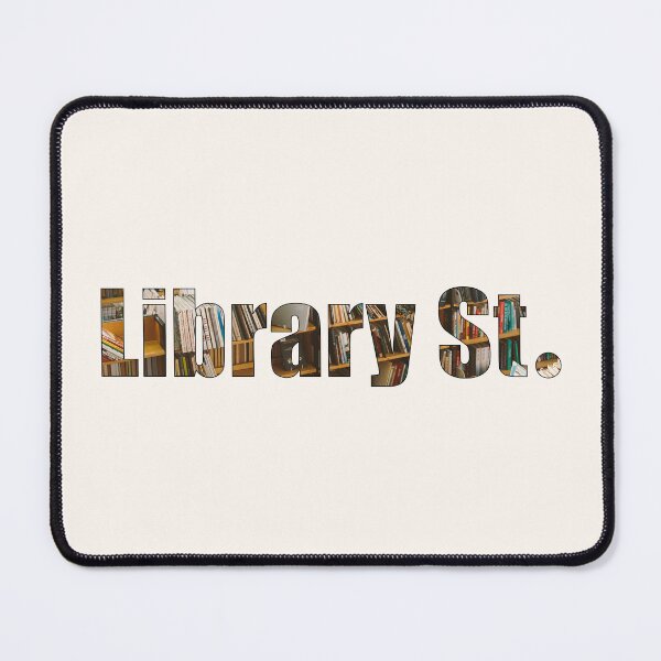 Item preview, Library Street Street Name with library bookshelves background designed and sold by TheMugDirectory.