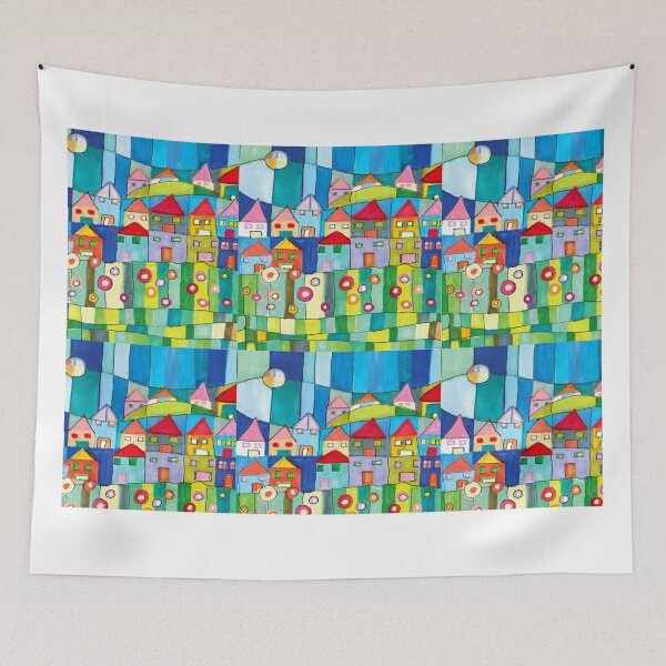 Item preview, white border surrounded by little houses watercolour homes art designed and sold by handmadehipsters.
