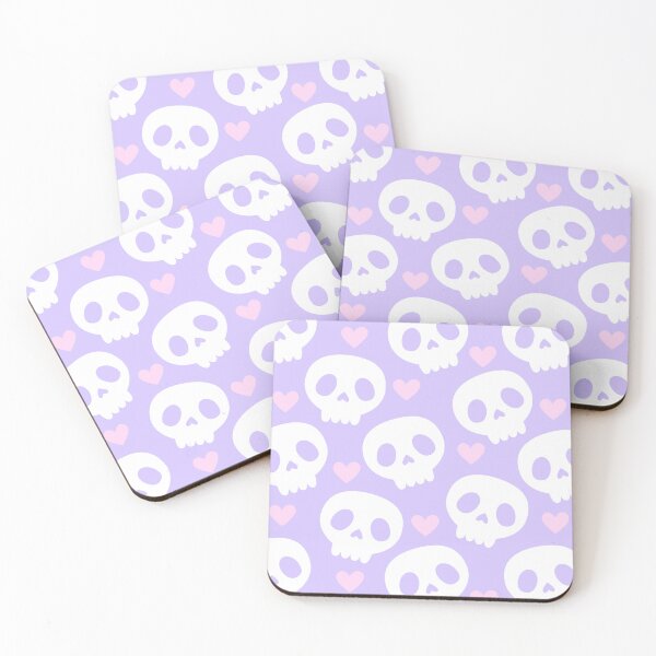 Item preview, Kawaii Skull Hearts Pastel Goth Creepy Cute Spooky Skeleton Pink Purple and White Pattern designed and sold by StudioWhimsey.
