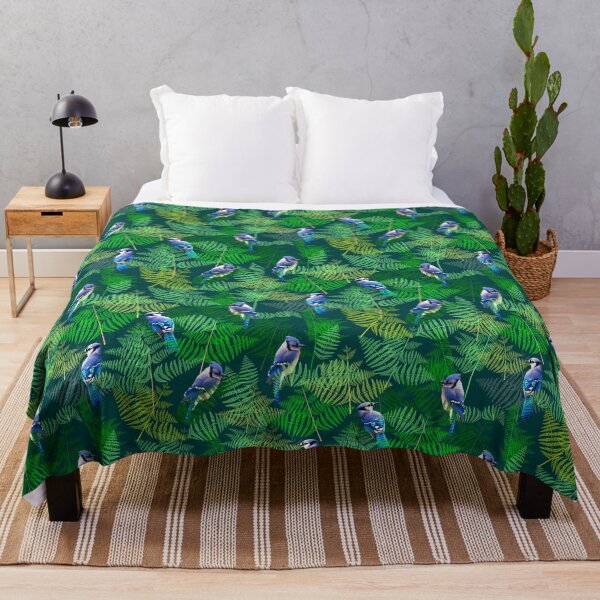 Item preview, Bluejays in the Ferns Half Drop on Dark Teal 004040 designed and sold by Art in My Loft.