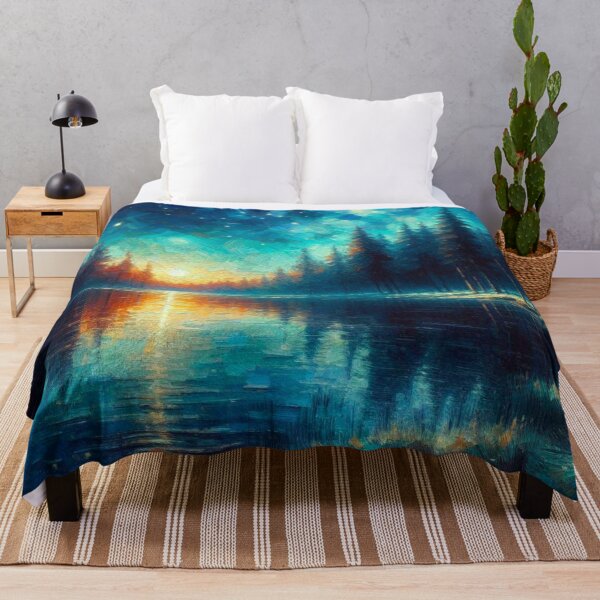 Item preview, Starry Lake Landscape Painting designed and sold by ArtsyRexy.