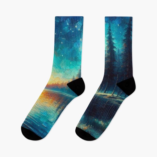Item preview, Starry Lake Landscape Painting designed and sold by ArtsyRexy.