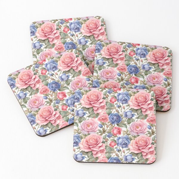 Item preview, Blue and pink rose Flowers - Watercolor pattern  designed and sold by Victoria Riabov.