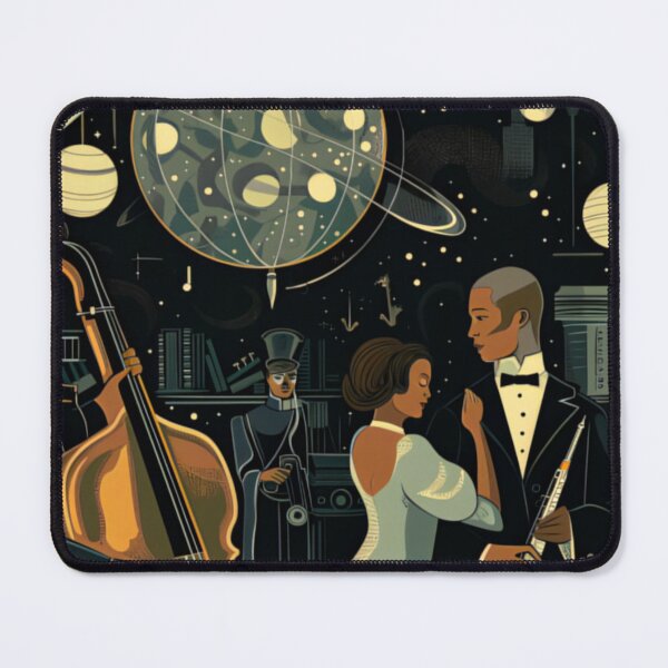Item preview, Space Opera with 1920s Art Deco aesthetics, illustrated by Art Nouveau artists, featuring jazz-playing androids designed and sold by deepglitchart.
