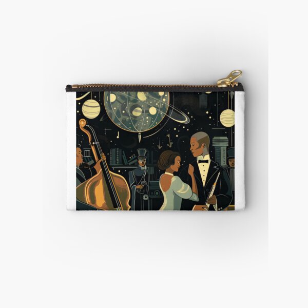 Item preview, Space Opera with 1920s Art Deco aesthetics, illustrated by Art Nouveau artists, featuring jazz-playing androids designed and sold by deepglitchart.