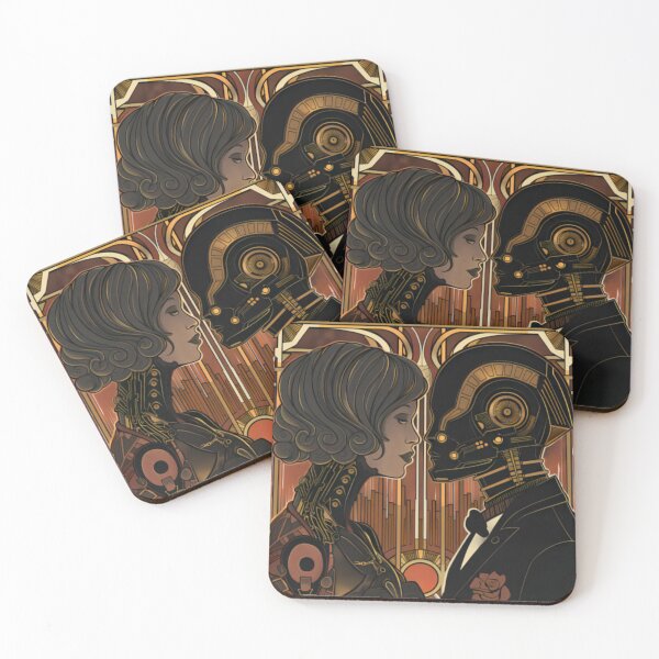 Item preview, Space Opera with 1920s Art Deco aesthetics, illustrated by Art Nouveau artists, featuring jazz-playing androids designed and sold by deepglitchart.