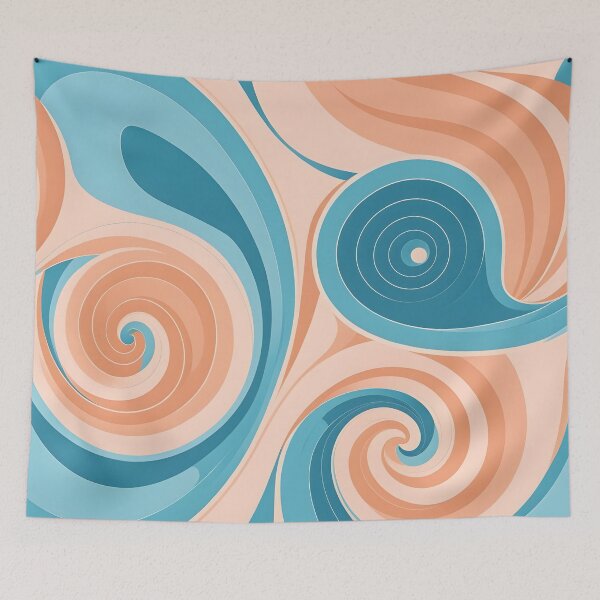 Item preview,  Mid Century Modern Liquid Swirl, Peach, Sky blue designed and sold by Prints and Lifestyle.
