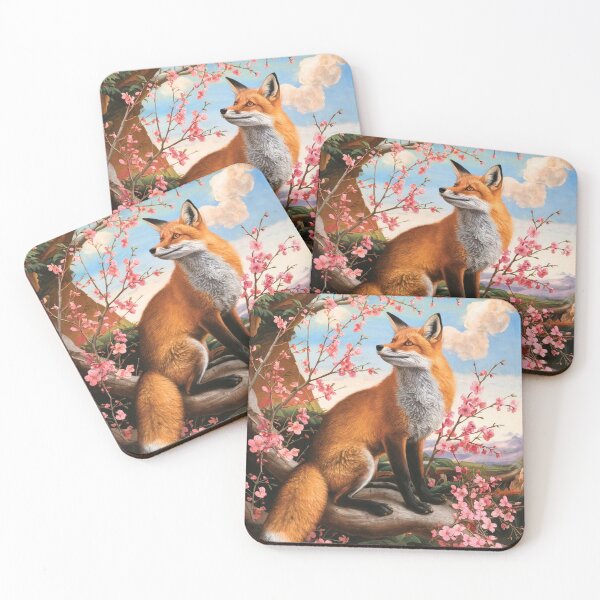 Item preview, Fox Portrait. Fox with cherry blossom, fox painting, Michelangelo style designed and sold by FoxVibes.