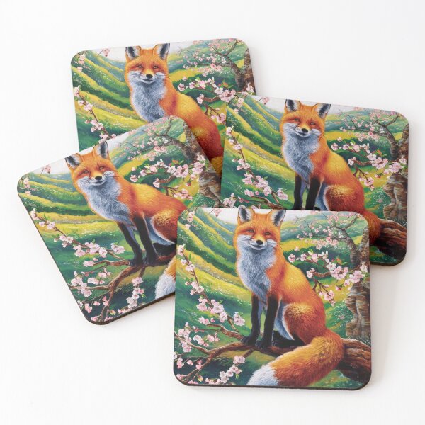 Item preview, Fox Portrait. Fox with cherry blossom, fox painting, Michelangelo style designed and sold by FoxVibes.