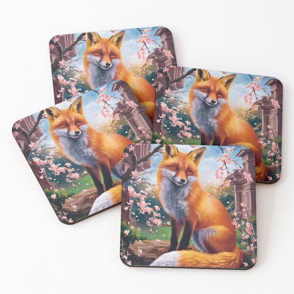 Item preview, Fox Portrait. Fox with cherry blossom, fox painting, Michelangelo style designed and sold by FoxVibes.