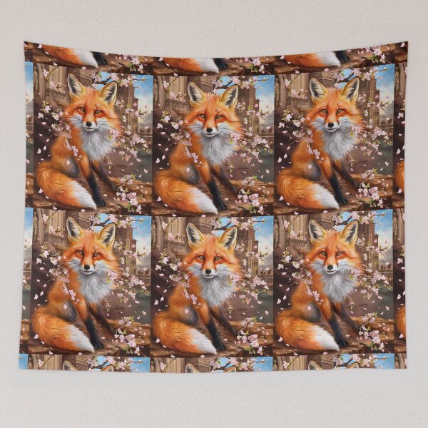 Item preview, Fox Portrait. Fox with cherry blossom, fox painting, Michelangelo style designed and sold by FoxVibes.
