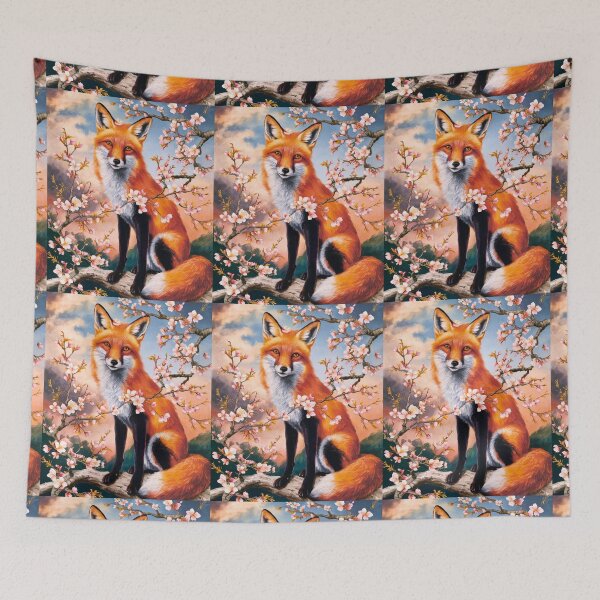 Item preview, Fox Portrait. Fox with cherry blossom, fox painting, Michelangelo style designed and sold by FoxVibes.