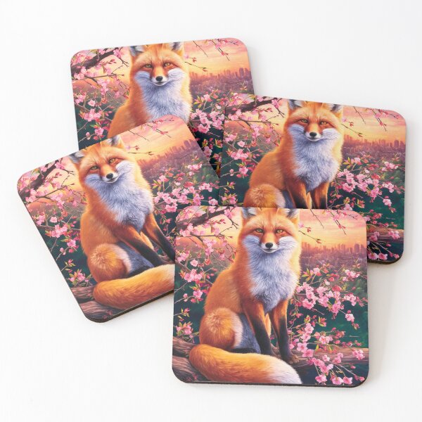 Item preview, Fox Portrait. Fox with cherry blossom, fox painting, Michelangelo style designed and sold by FoxVibes.