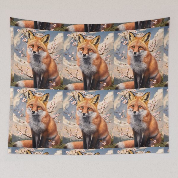 Item preview, Fox Portrait. Fox with cherry blossom, fox painting, Michelangelo style designed and sold by FoxVibes.
