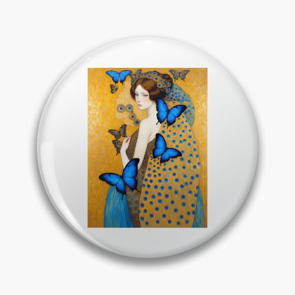 Item preview, Woman With Blue Morpho Butterflies Art Nouveau Painting Klimt Inspired designed and sold by retrographics.