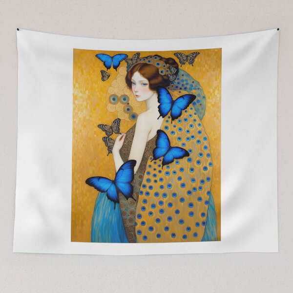 Item preview, Woman With Blue Morpho Butterflies Art Nouveau Painting Klimt Inspired designed and sold by retrographics.