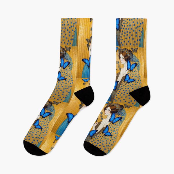 Item preview, Woman With Blue Morpho Butterflies Art Nouveau Painting Klimt Inspired designed and sold by retrographics.