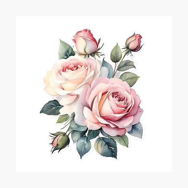 Aperçu de l'œuvre  Bouquet de fleurs roses roses aquarelle créée et vendue par sana designer.