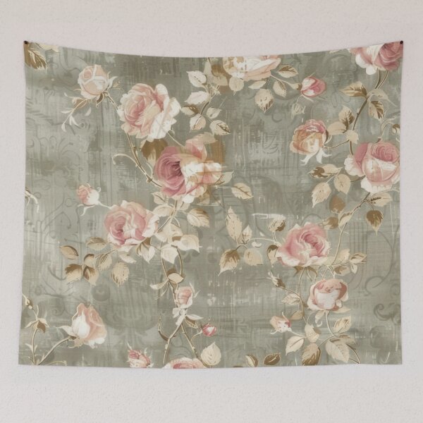 Item preview, Grey and pink shabby chic vintage floral pattern designed and sold by PrettyPinkSkies.