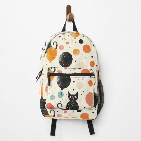 Item preview, Cat and balloon Pattern, repeat pattern, black cat pattern, fish, water, wave, designed and sold by Nordic Ch.