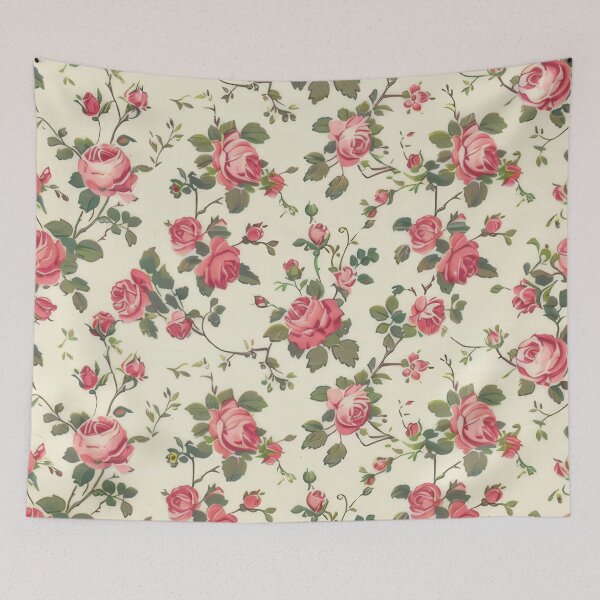 Item preview, Traditional vintage rose pattern on cream background designed and sold by PrettyPinkSkies.
