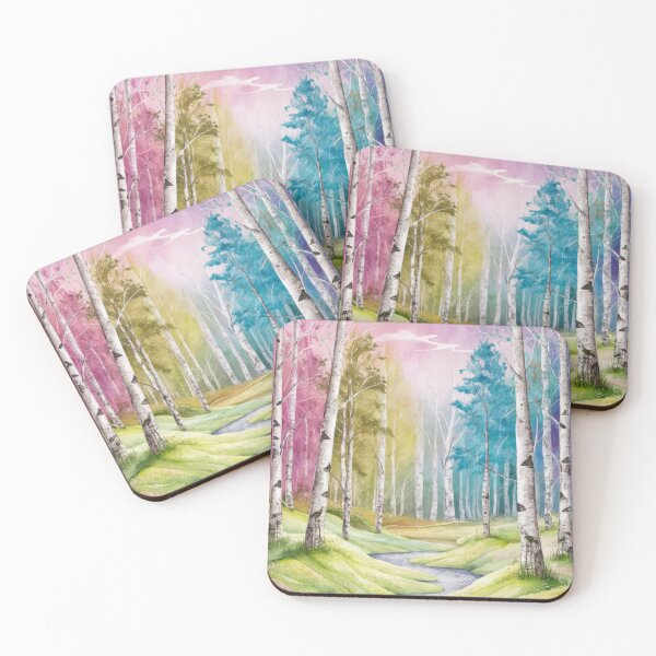 Item preview, The Birches, Watercolor colorful forest birch trees, quiet place, peace and serenity designed and sold by Porcupine Tees ⭐⭐⭐⭐⭐.