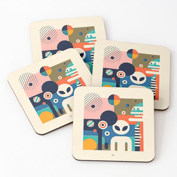 Item preview, Minimal whimsical alien with vibrant geometric background designed and sold by SunkenCost.