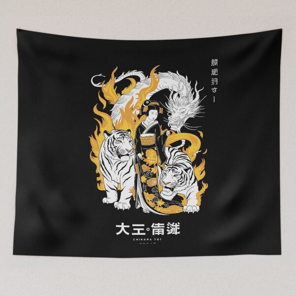 Item preview, Flames of Fate: Geisha, Dragon, and White Tiger II designed and sold by Kookie Tarp.