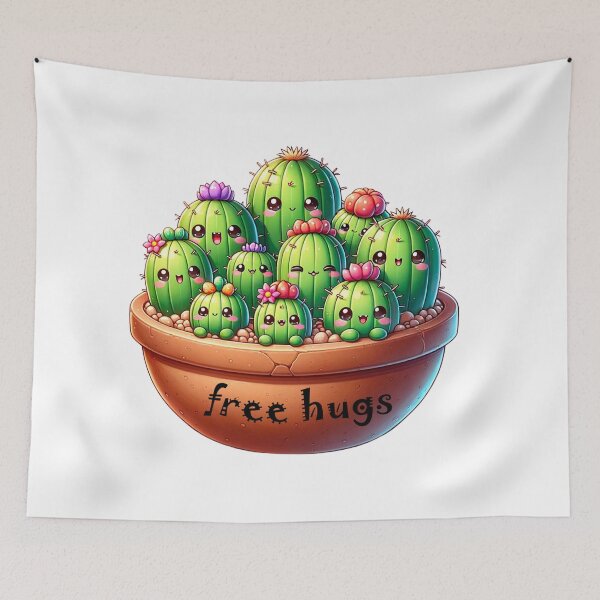 Item preview, Free Hugs - Cute Cactus Cartoon Art Print designed and sold by IM Hunter.