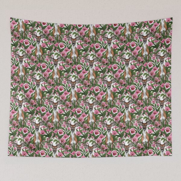 Item preview, New Hampshire White Tailed Deer And Pink Ladys Slipper Pattern  designed and sold by taiche.