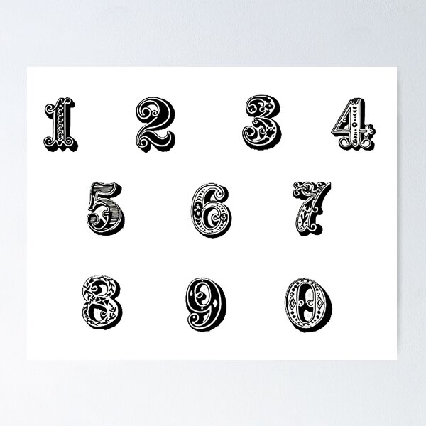 Item preview, vintage stylized number stickers set designed and sold by Numbers-Art.
