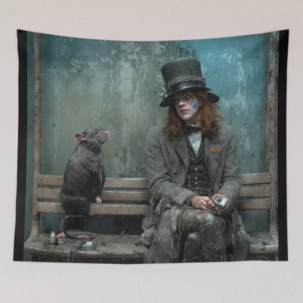Item preview, Victorian man sitting on a park bench with his pet rat designed and sold by KALEIDOSCOPE UK.