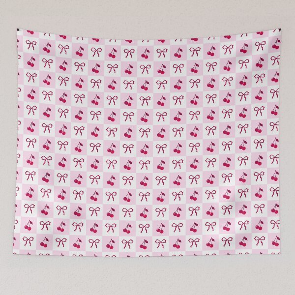 Item preview, checkered pattern with cherries and bows designed and sold by burbura.