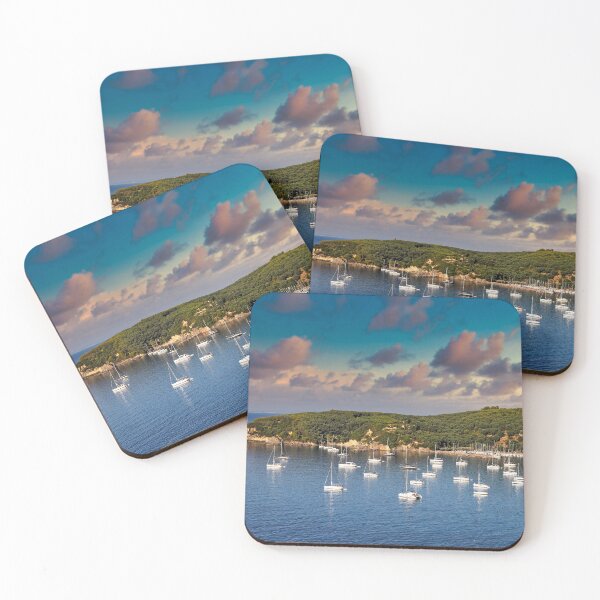 Item preview, Sunset sky over yachts and sailboats Valtos beach in Parga Greece designed and sold by goceris.