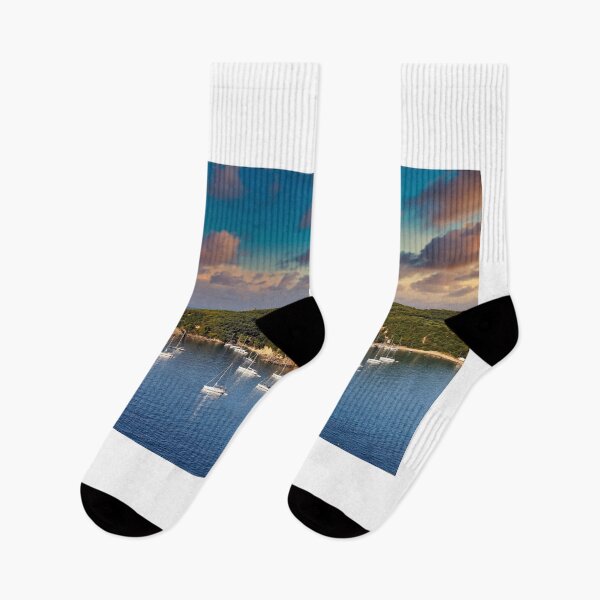 Item preview, Sunset sky over yachts and sailboats Valtos beach in Parga Greece designed and sold by goceris.