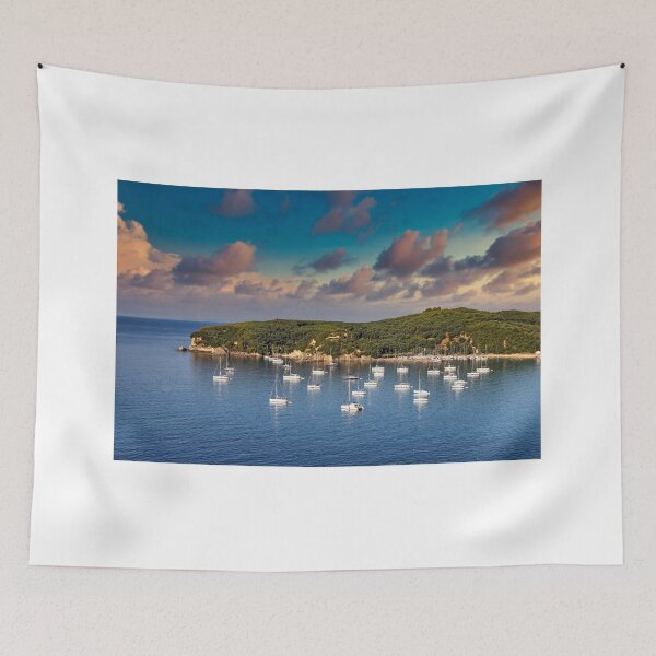 Item preview, Sunset sky over yachts and sailboats Valtos beach in Parga Greece designed and sold by goceris.