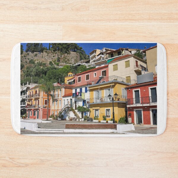 Item preview, Street with old colorful buildings in Parga Greece designed and sold by goceris.