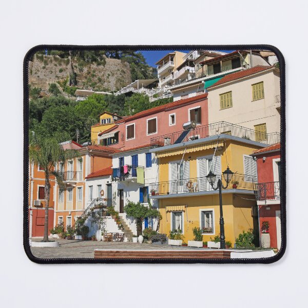 Item preview, Street with old colorful buildings in Parga Greece designed and sold by goceris.