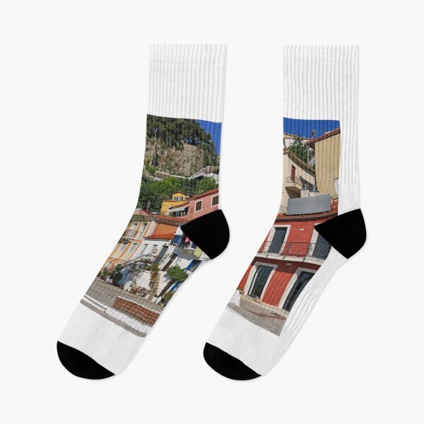 Item preview, Street with old colorful buildings in Parga Greece designed and sold by goceris.