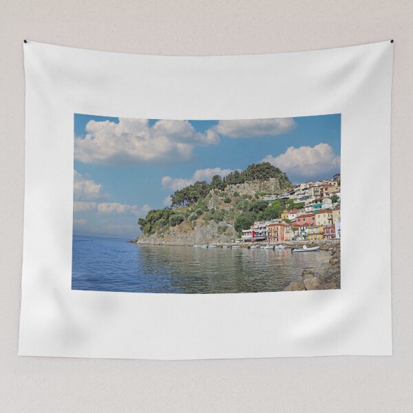 Item preview, Old colorful buildings and castle in Parga Greece designed and sold by goceris.