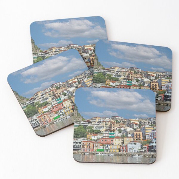Item preview, Old colorful buildings and castle in Parga cityscape designed and sold by goceris.