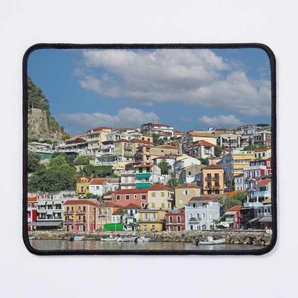 Item preview, Old colorful buildings and castle in Parga cityscape designed and sold by goceris.