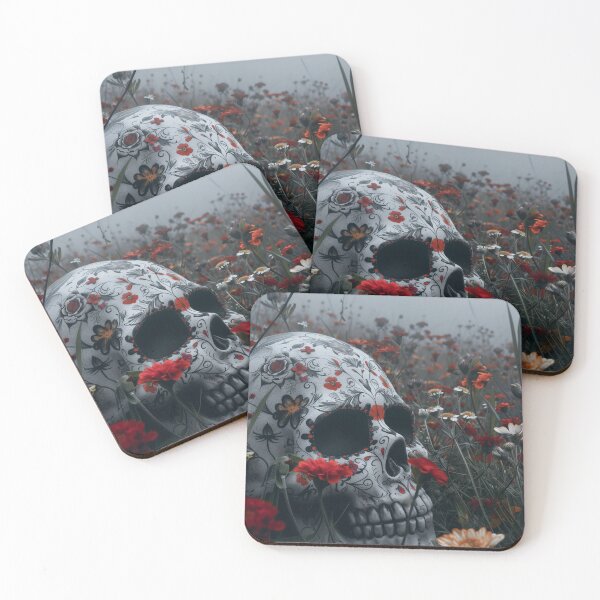Item preview, Realistic Calavera Skull in a Field of Flowers designed and sold by SpoonToonCnt.