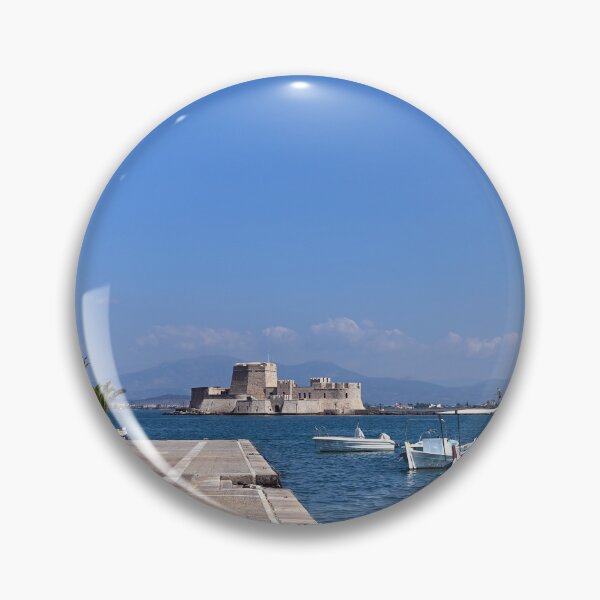 Item preview, Small fishing boats and Bourtzi fortress in Nafplio, Peloponnese, Greece designed and sold by goceris.
