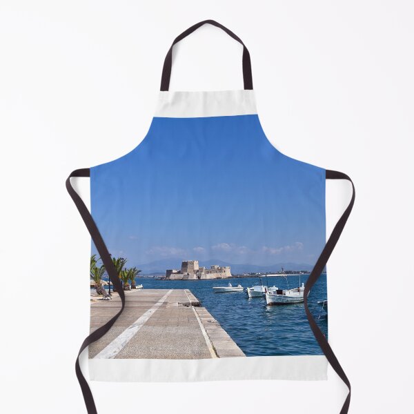 Item preview, Small fishing boats and Bourtzi fortress in Nafplio, Peloponnese, Greece designed and sold by goceris.
