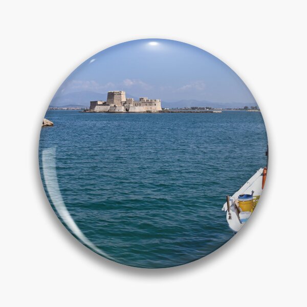 Item preview, Small boat and Bourtzi fortress in Nafplio, Peloponnese, Greece designed and sold by goceris.