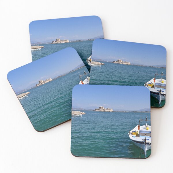 Item preview, Small boat and Bourtzi fortress in Nafplio, Peloponnese, Greece designed and sold by goceris.