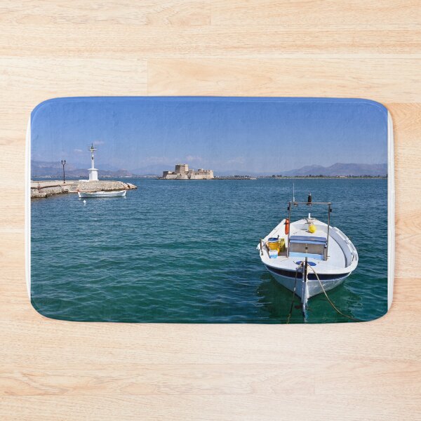Item preview, Small boat and Bourtzi fortress in Nafplio, Peloponnese, Greece designed and sold by goceris.