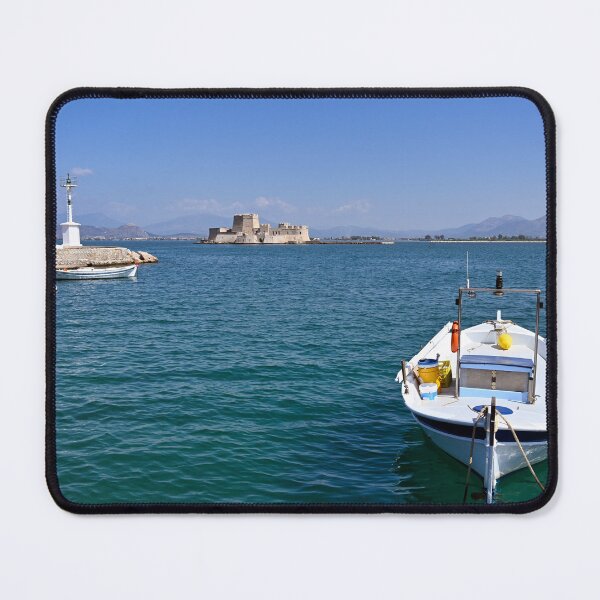 Item preview, Small boat and Bourtzi fortress in Nafplio, Peloponnese, Greece designed and sold by goceris.
