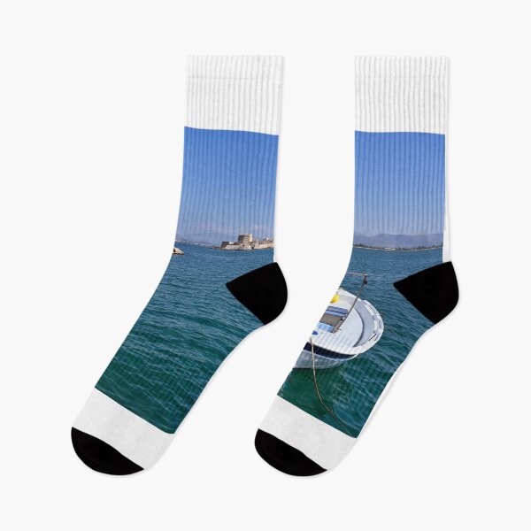 Item preview, Small boat and Bourtzi fortress in Nafplio, Peloponnese, Greece designed and sold by goceris.